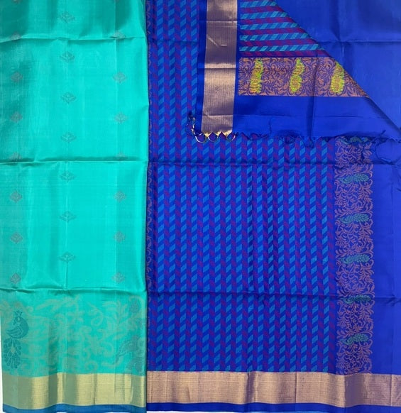 Kavi sea blue color body & royal blue color pallu , blouse - Pure silk saree