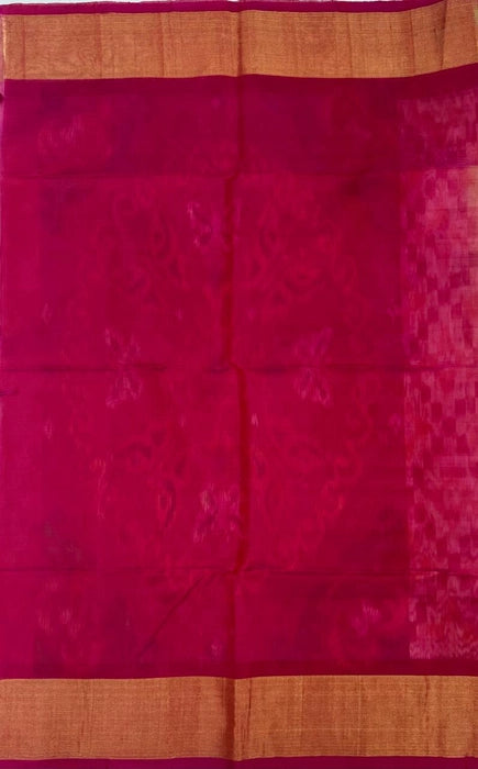 Amudha pochampally silk cotton saree half white color body & rani pink color pallu , blouse.