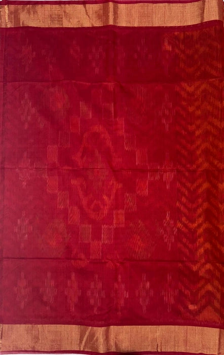 Thaen pochampally silk cotton saree - mango yellow color body & red color pallu , blouse.