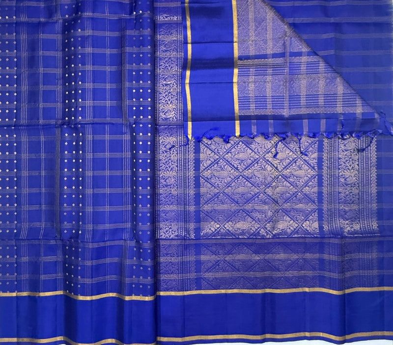 Kanmaniye royal blue color body , pallu,blouse - Pure silk saree