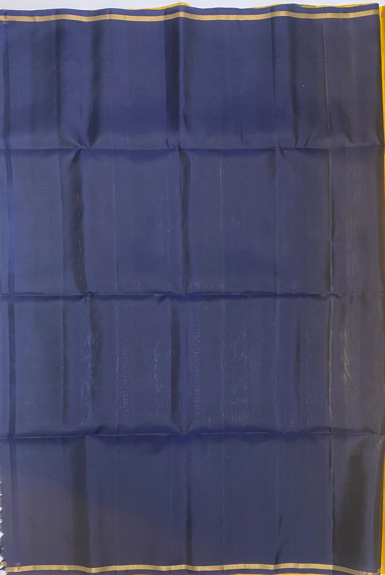 Manga mango yellow color body & navy blue color pallu , blouse - Pure silk saree