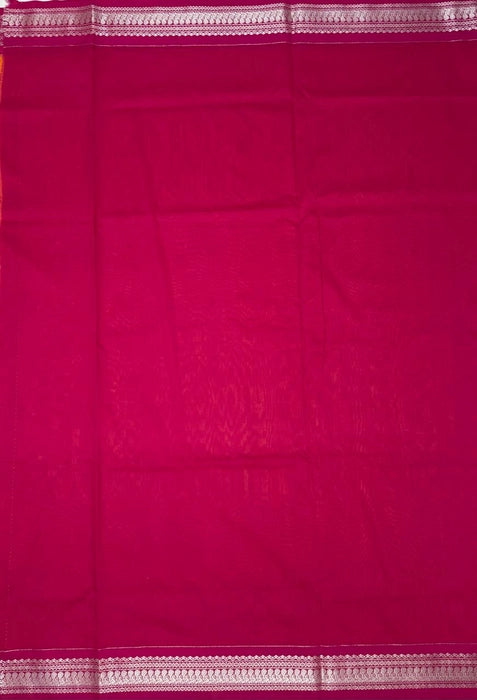 Rosh cotton saree - light orange color body & rani pink color pallu,blouse.