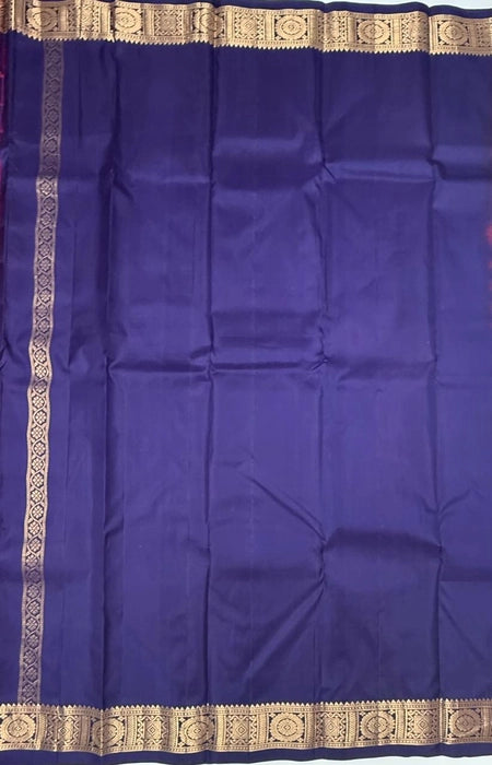 Shambavi sdark pink color body & navy blue color pallu,blouse - Pure silk saree