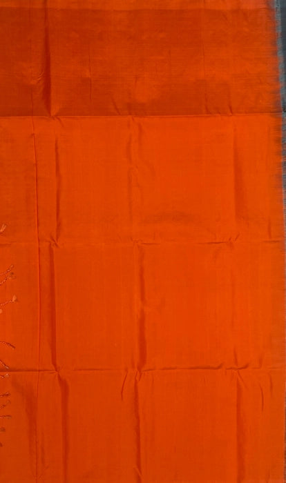 Aadhi grey color body & orange color pallu , blouse pure silk saree