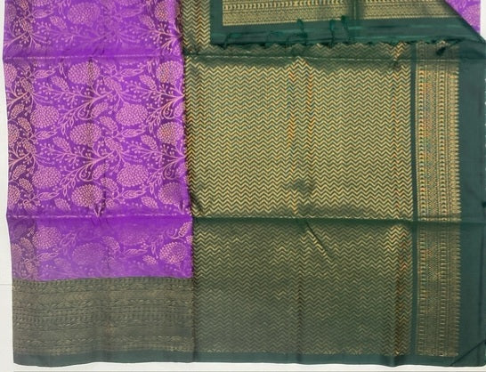 Sindhu violet color body & bottle green color pallu , blouse pure silk saree