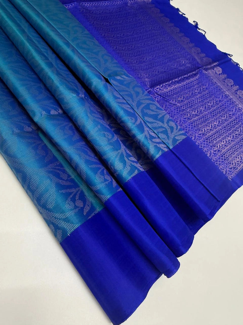 Aazhiya dual blue color body & ink blue color pallu , blouse pure silk saree