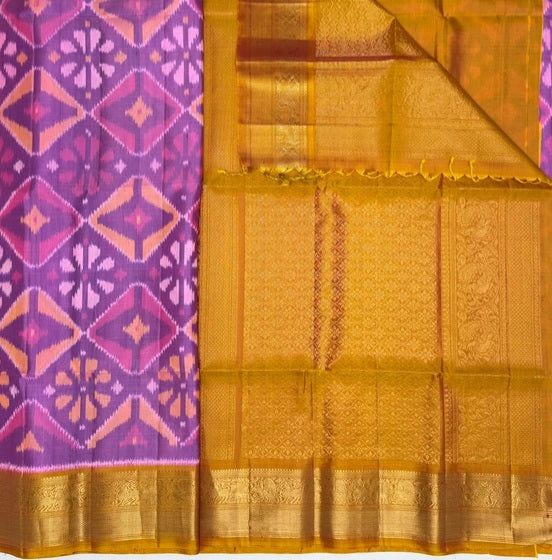 Chandra lavender pink color body & yellowish pink color pallu , blouse - Pure silk saree