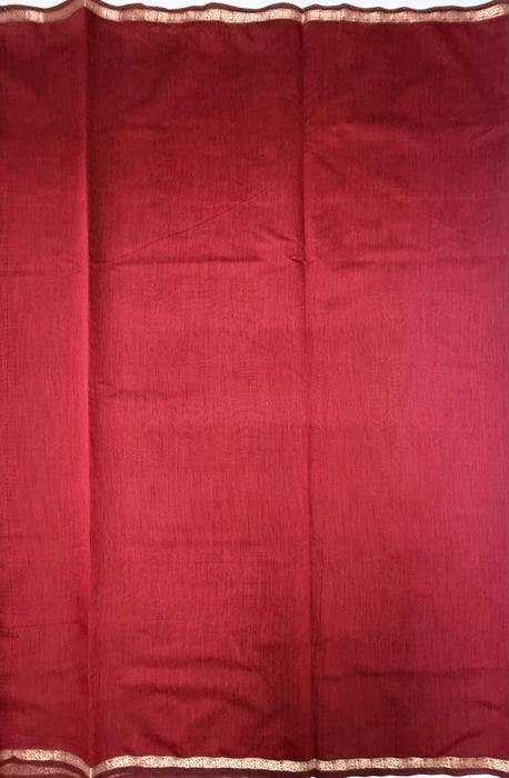Minnerva cotton saree maroon color body, pallu,blouse