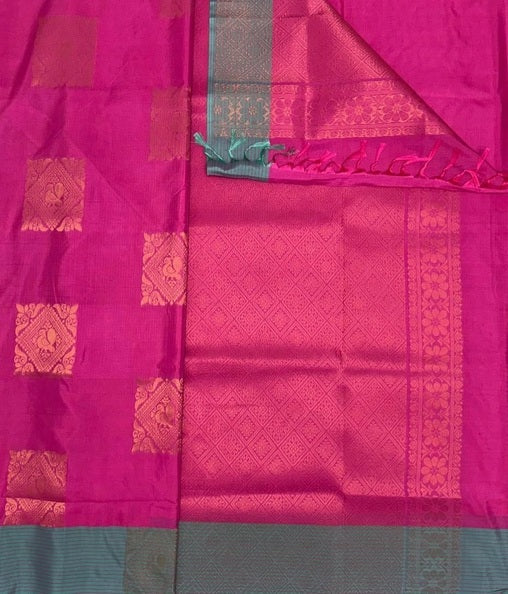 Mathi art silk saree - rani pink color body ,pallu , blouse.