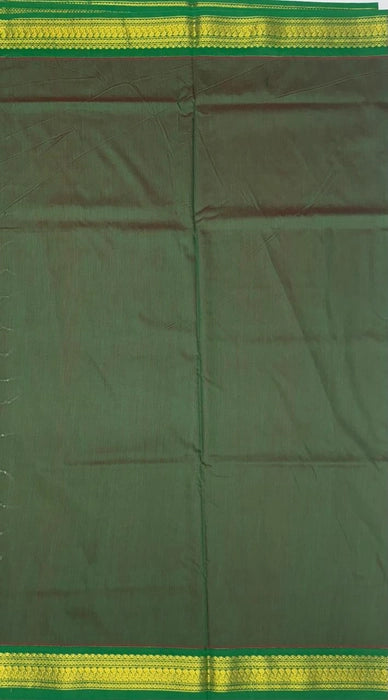 Manjam cotton saree - red color body & green with red color pallu,blouse.
