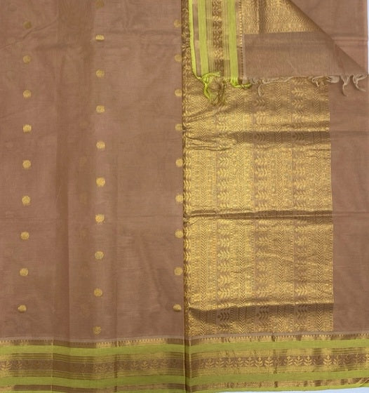 Mocha cotton saree - biscuit brown color body, pallu,blouse.