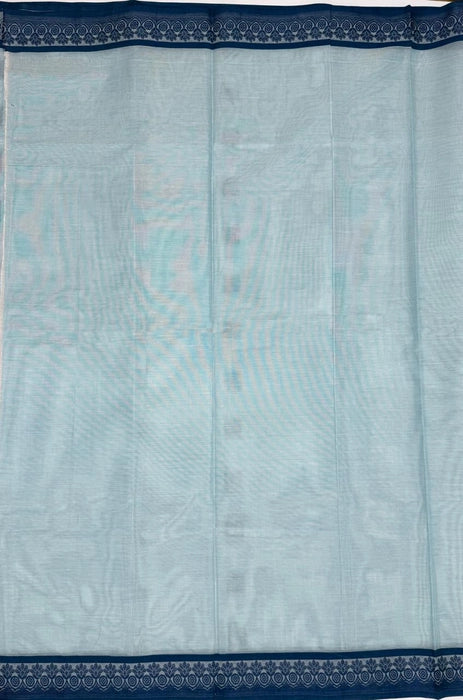 Savi cotton saree - light blue color body, pallu,blouse.