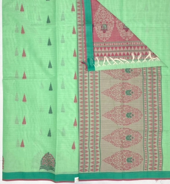 Pista cotton saree - pista green color body,pallu,blouse.