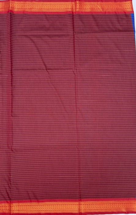 Indhu cotton saree - ink blue color body & maroon color pallu,blouse.