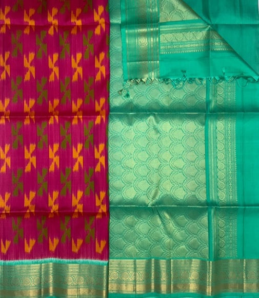 Selvi pink color body & rexona green color pallu , blouse - Pure silk saree