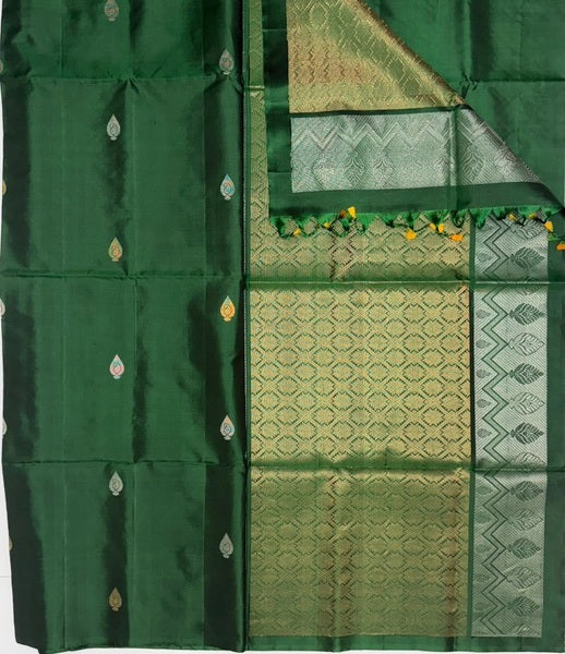 Valli green color body, pallu , blouse pure silk saree