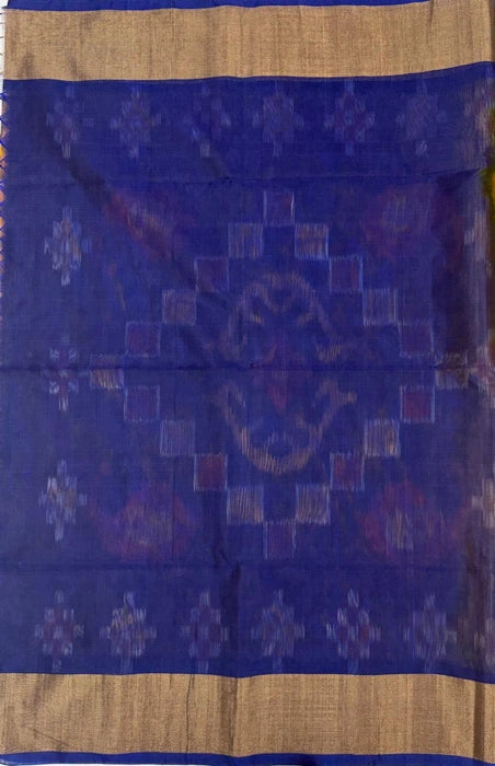 Ahalya pochampally silk cotton saree - yellow color body & ink blue color pallu , blouse.