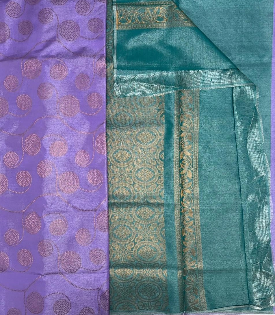 Aari art silk saree - dark lavender color body & dark teal blue color pallu , blouse.