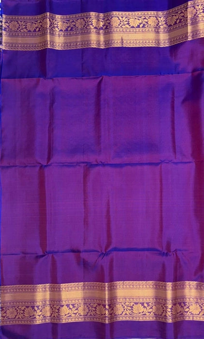 Minnal magenta color body & ink blue color pallu,blouse - Pure silk saree