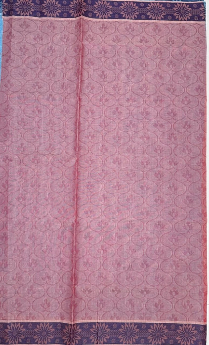 Neela cotton saree - sky blue color body & light red color pallu,blouse