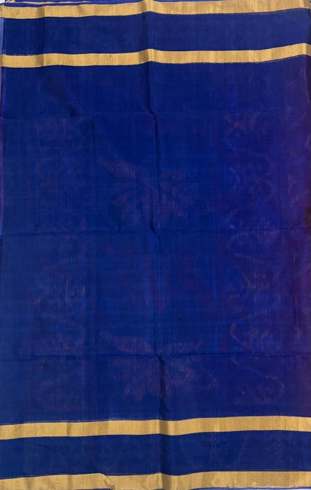 Sempoo pochampally silk cotton saree - red color body & ink blue color pallu , blouse.