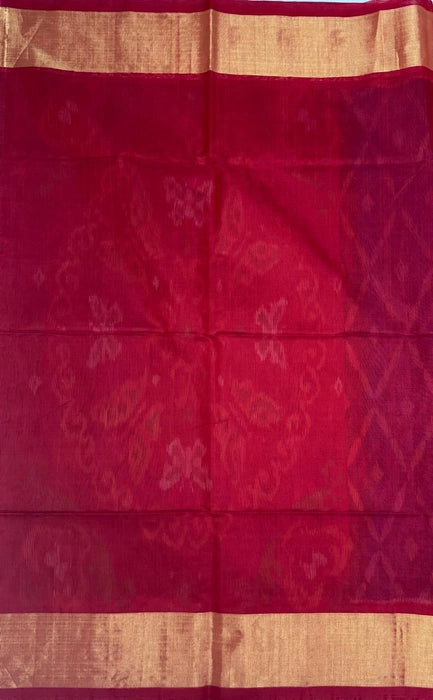 Indra pochampally silk cotton saree - ink blue color body & red color pallu , blouse.