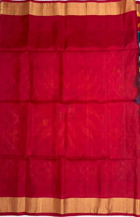 IlamNeelam peacock blue color body & dark red color pallu , blouse - Pure silk saree