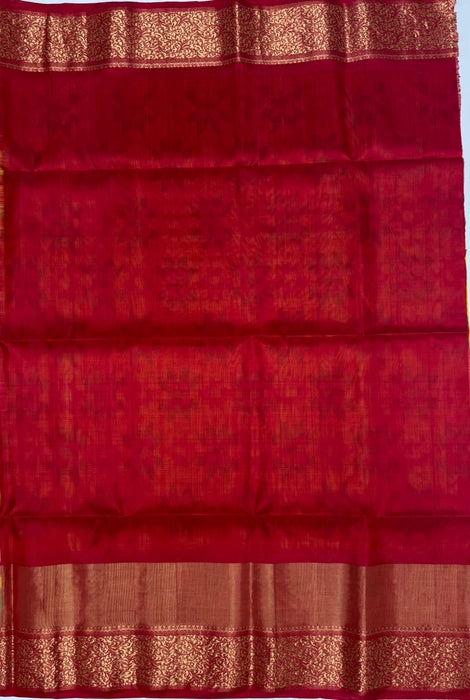 Venpoo yellow color body & red color pallu , blouse - Pure silk saree
