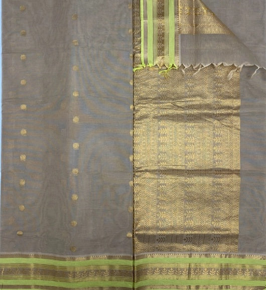 Sand cotton saree - dark beige color body, pallu,blouse.