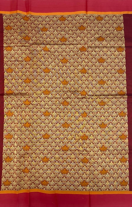 Sengal cotton saree - brick red color body, pallu,blouse.