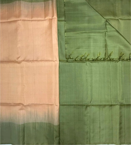 Chandana sandal color body & pastel green color pallu,blouse - Pure silk saree