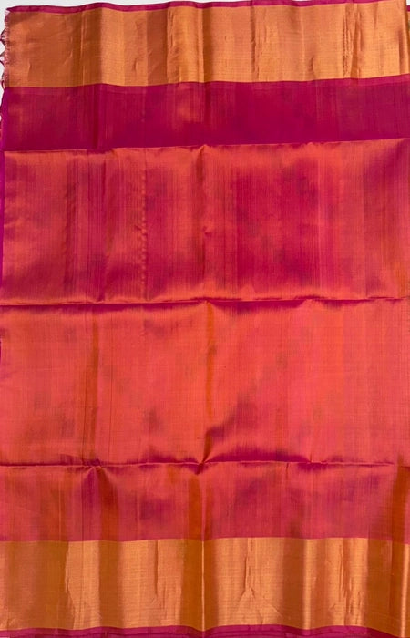Iraivi black color body & orange with rani pink color pallu , blouse - Pure silk saree