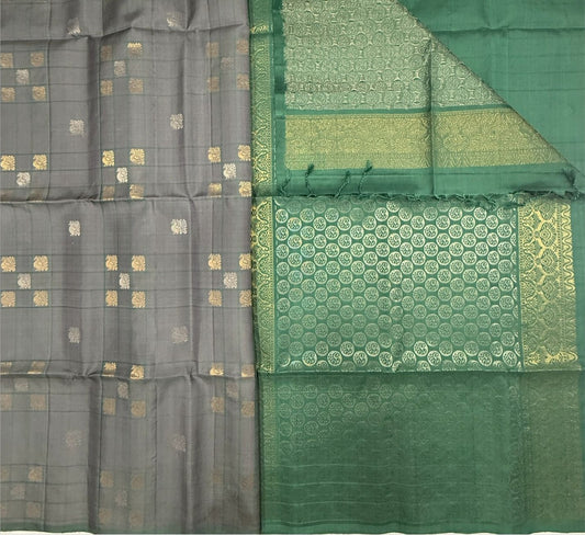 Varunika pastel grey color body & pastel green color pallu,blouse - Pure silk saree