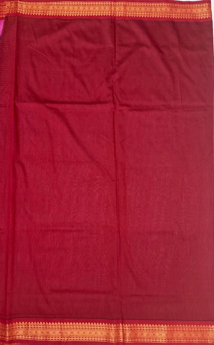 Navira cotton saree - dark pink color body & maroon color pallu,blouse.