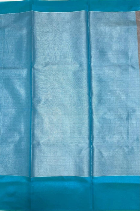 Janu art silk saree - maroon with silver color body & blue color pallu , blouse.
