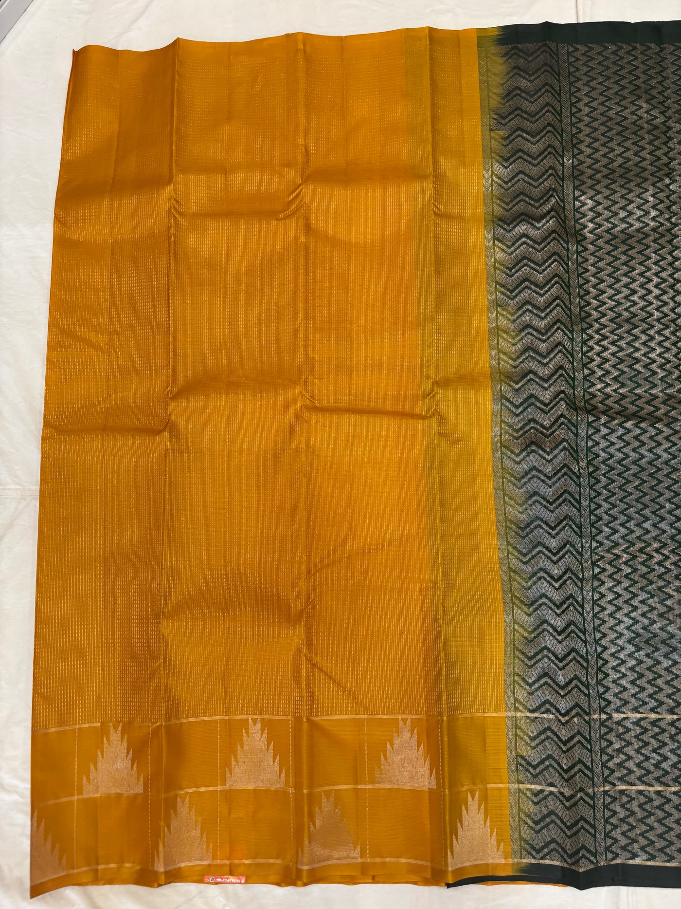 Devasena golden yellow & bottle green handloom softsilk saree - Pure silk saree-AK1110