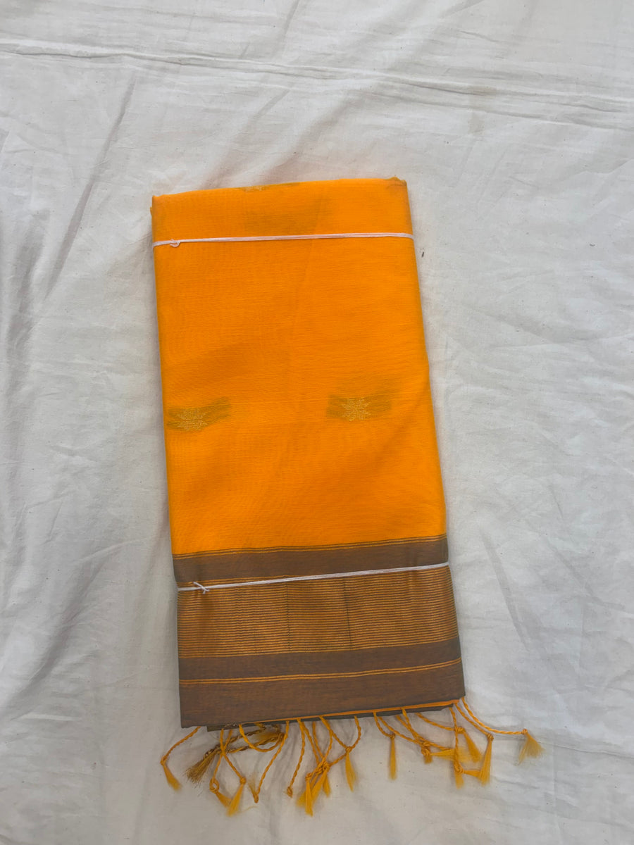Yellow Maheshwari cotton saree