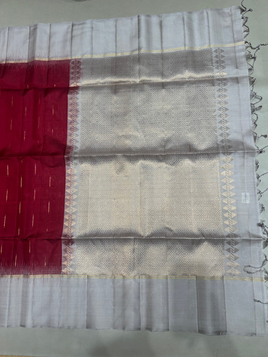 Vamika red handloom softsilk saree - Pure silk saree- contrast color