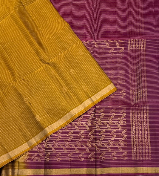 Tanvitha handloom softsilk sareee - mustard color body , purple color pallu,blouse - Pure silk saree