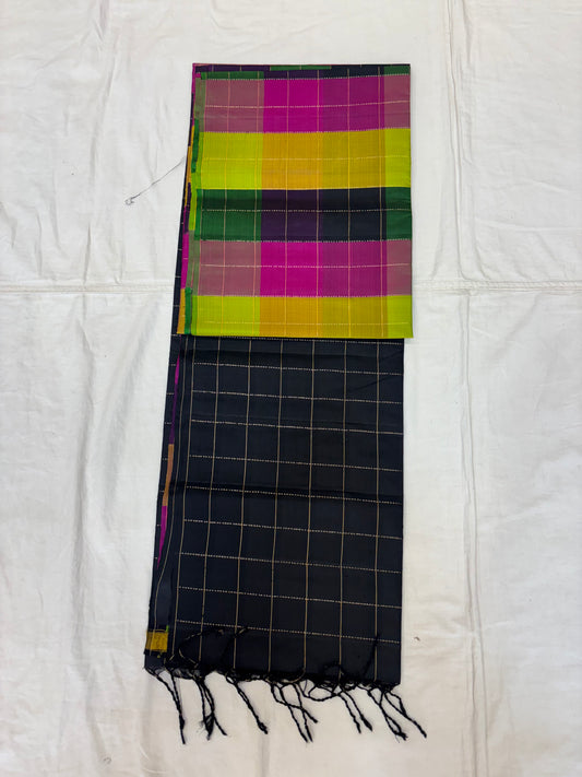 Kattam black Pallu multicolor softsilk saree - Pure silk saree