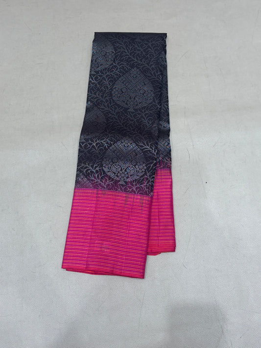 Tharvya handloom softsilk saree - Pure silk saree - all self contrast- ASC1101