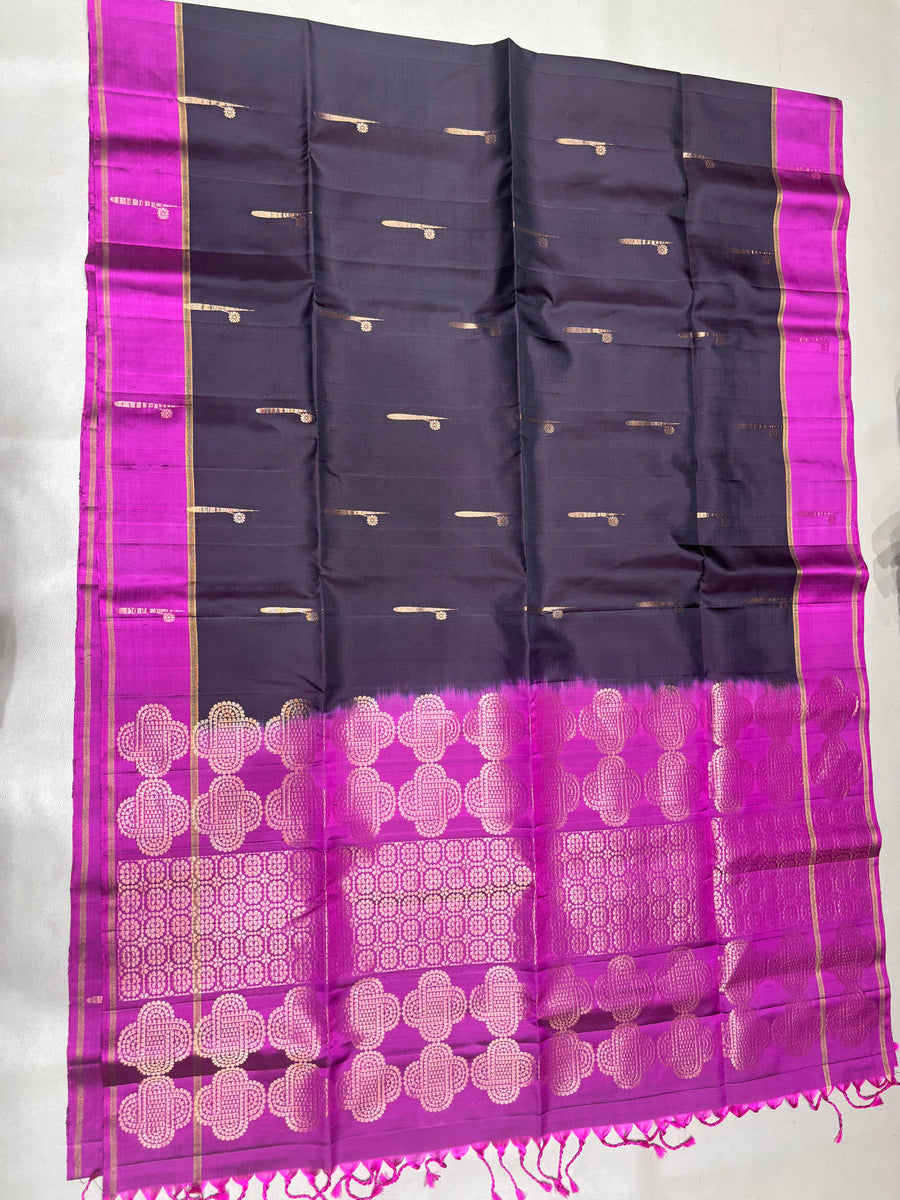 Hridya dark brown & pink handloom softsilk saree - Pure silk saree