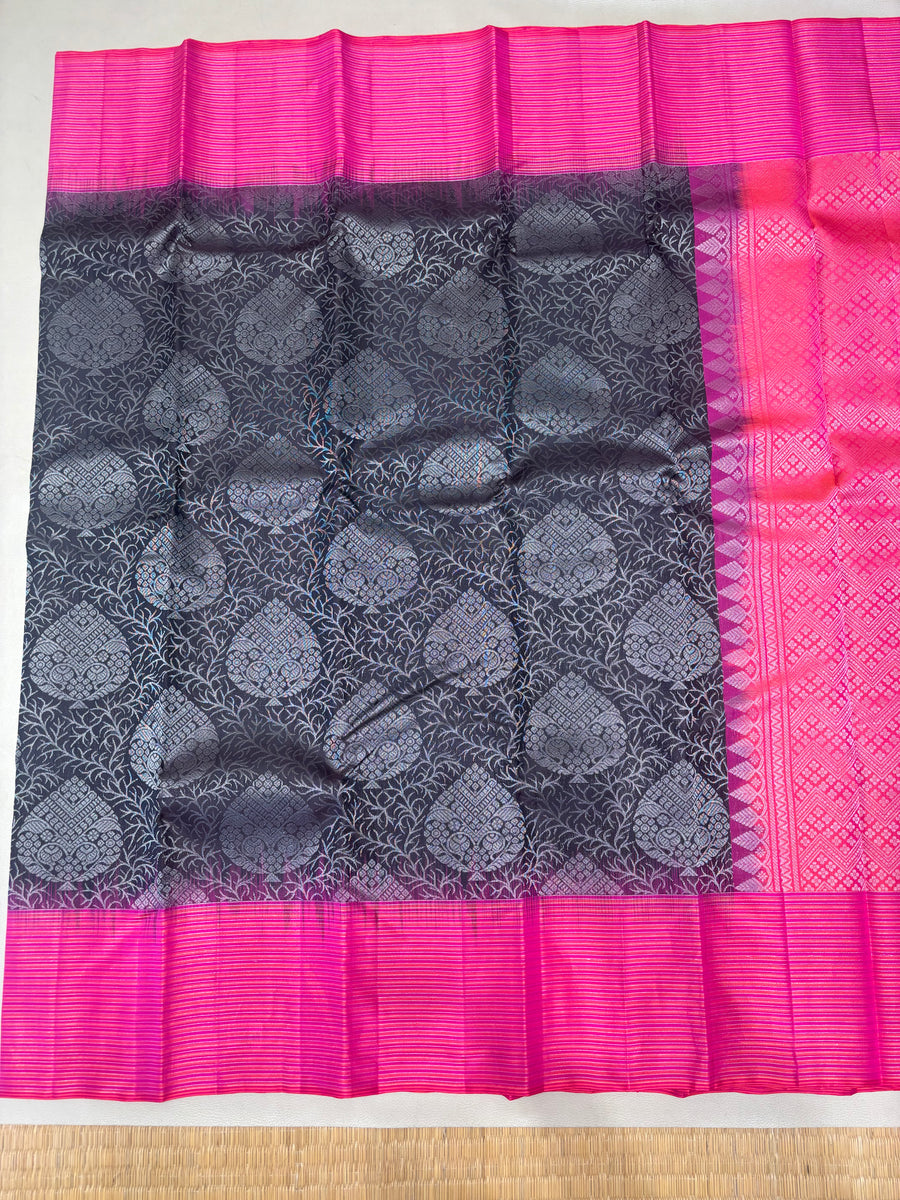 Tharvya handloom softsilk saree - Pure silk saree - all self contrast- ASC1101