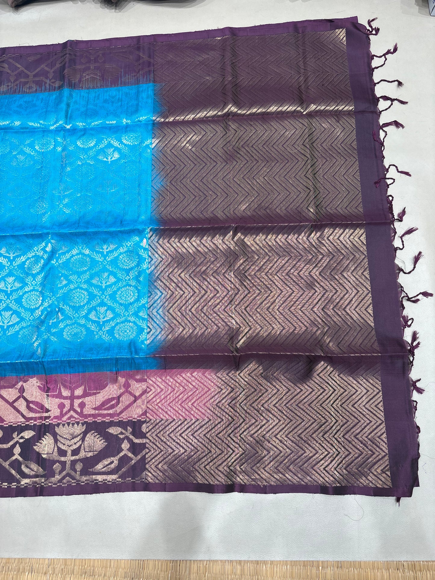 Kalai light blue brocade bridal softsilk saree- Pure silk saree
