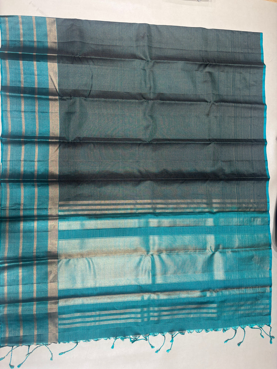 Ranjani micro checked bottle green handloom softsilk saree - Pure silk saree