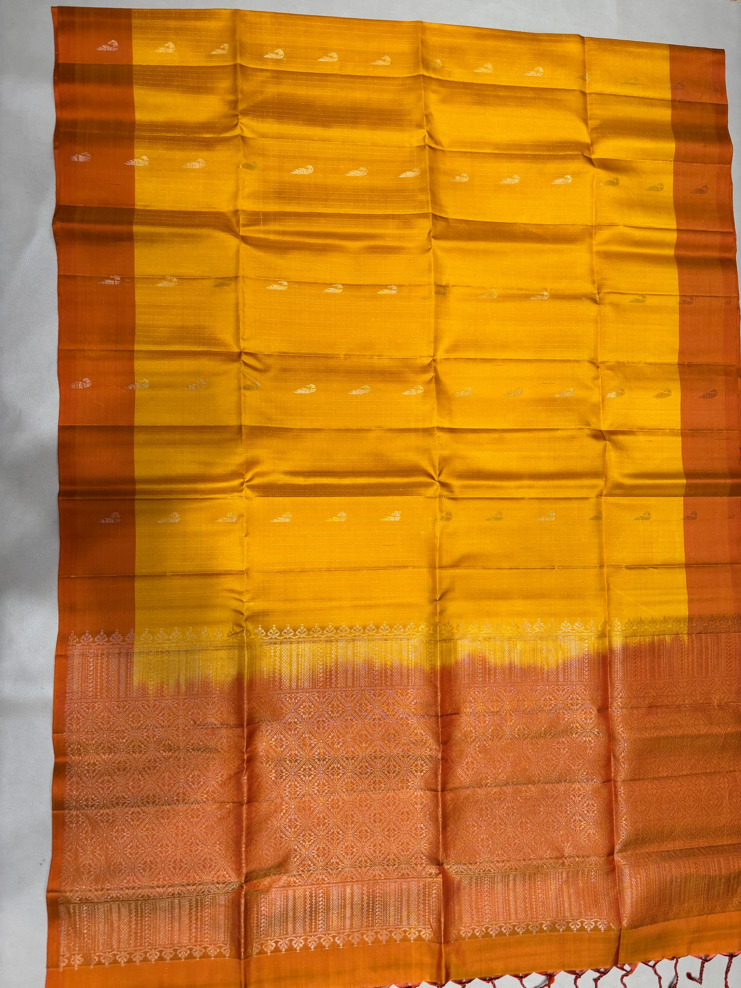 Paari yellow & orange handloom softsilk saree - Pure silk saree