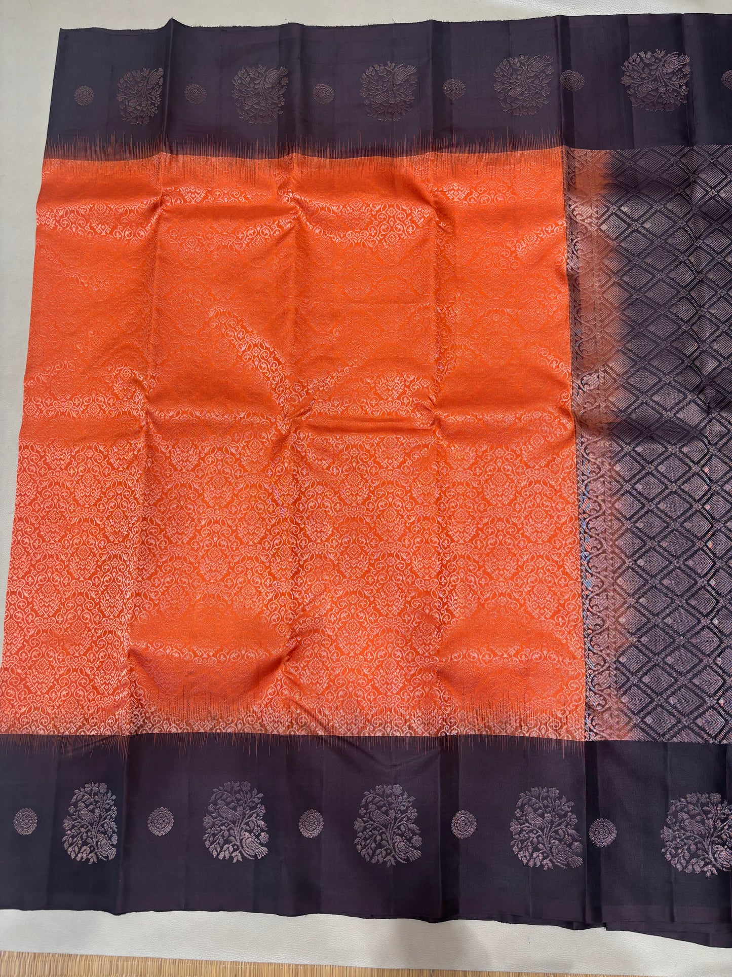 Eliya rust orange handloom softsilk saree - Pure silk saree- all self contrast - ASC1101