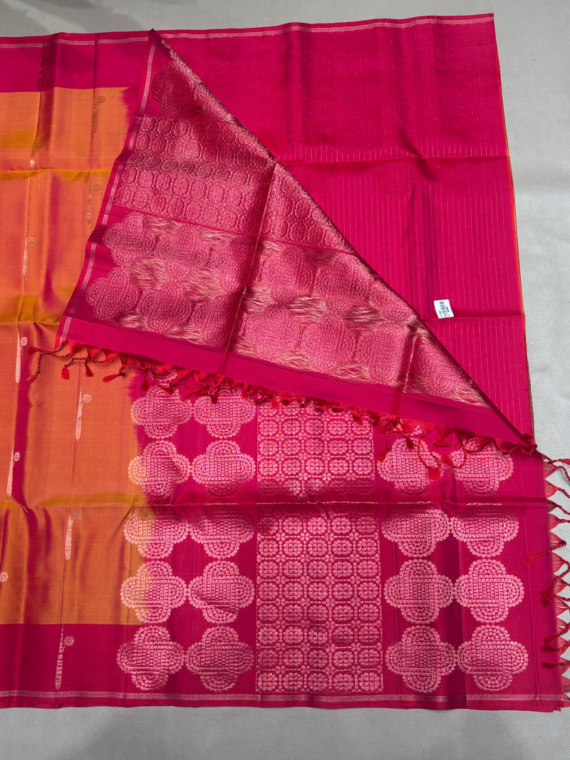 Hridya orange handloom softsilk saree - Pure silk saree