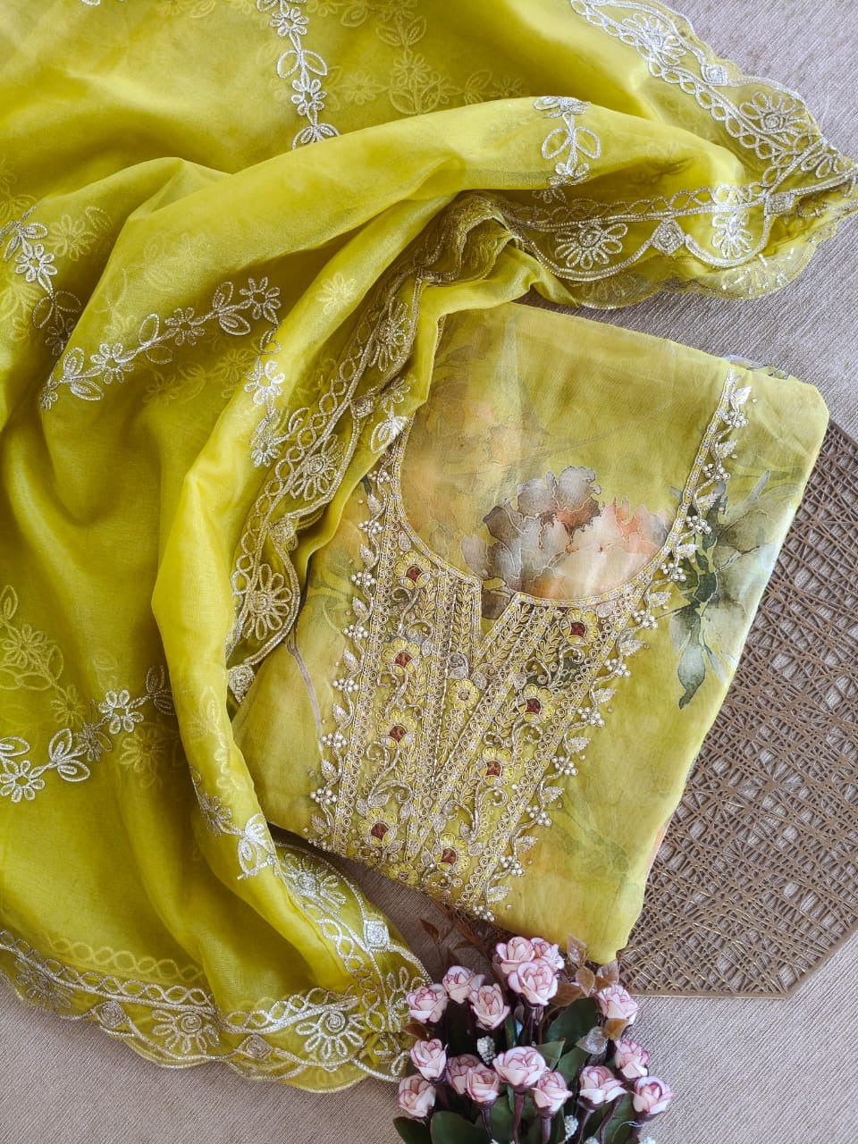 Organza salwar with yoke work - 3 colors
