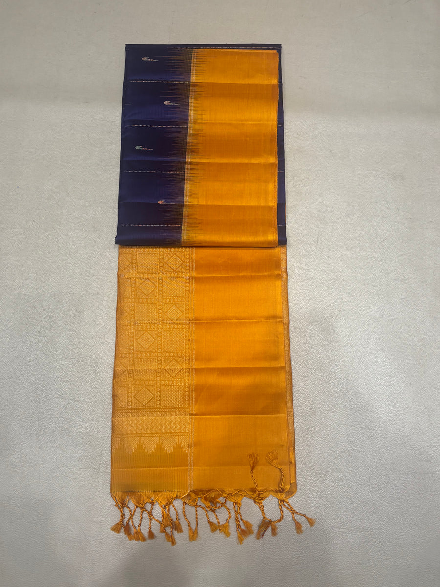 Leelavathi blue & yellow handloom softsilk saree - Pure silk saree-AB101